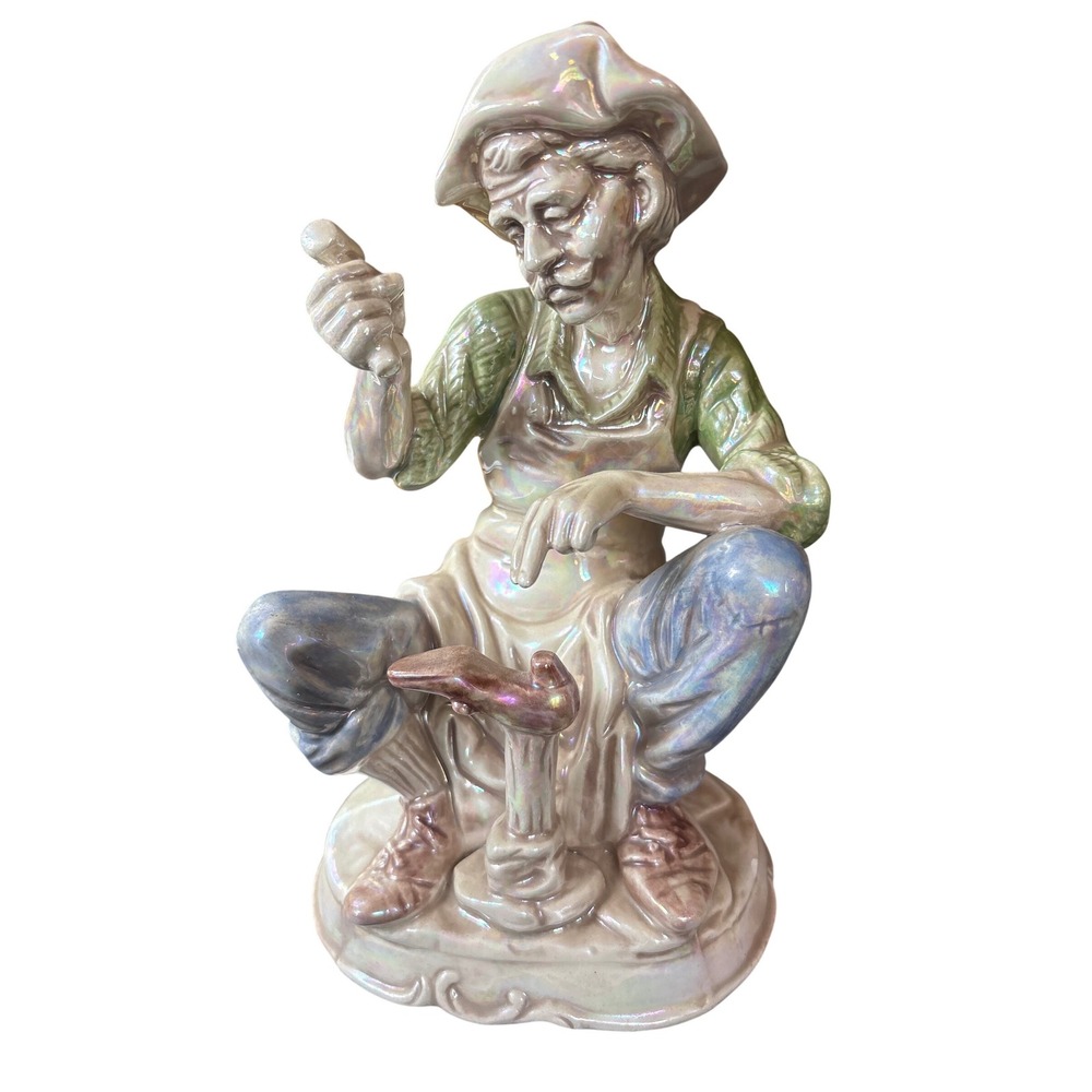 Vintage Narco Iridescent Ceramic Cobbler Shoemaker Figurine Sr Charlotte Kessler